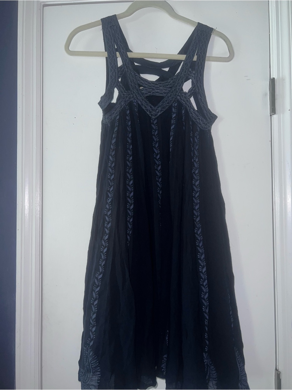 We The Free Navy Midi Dress with Crochet Yoke